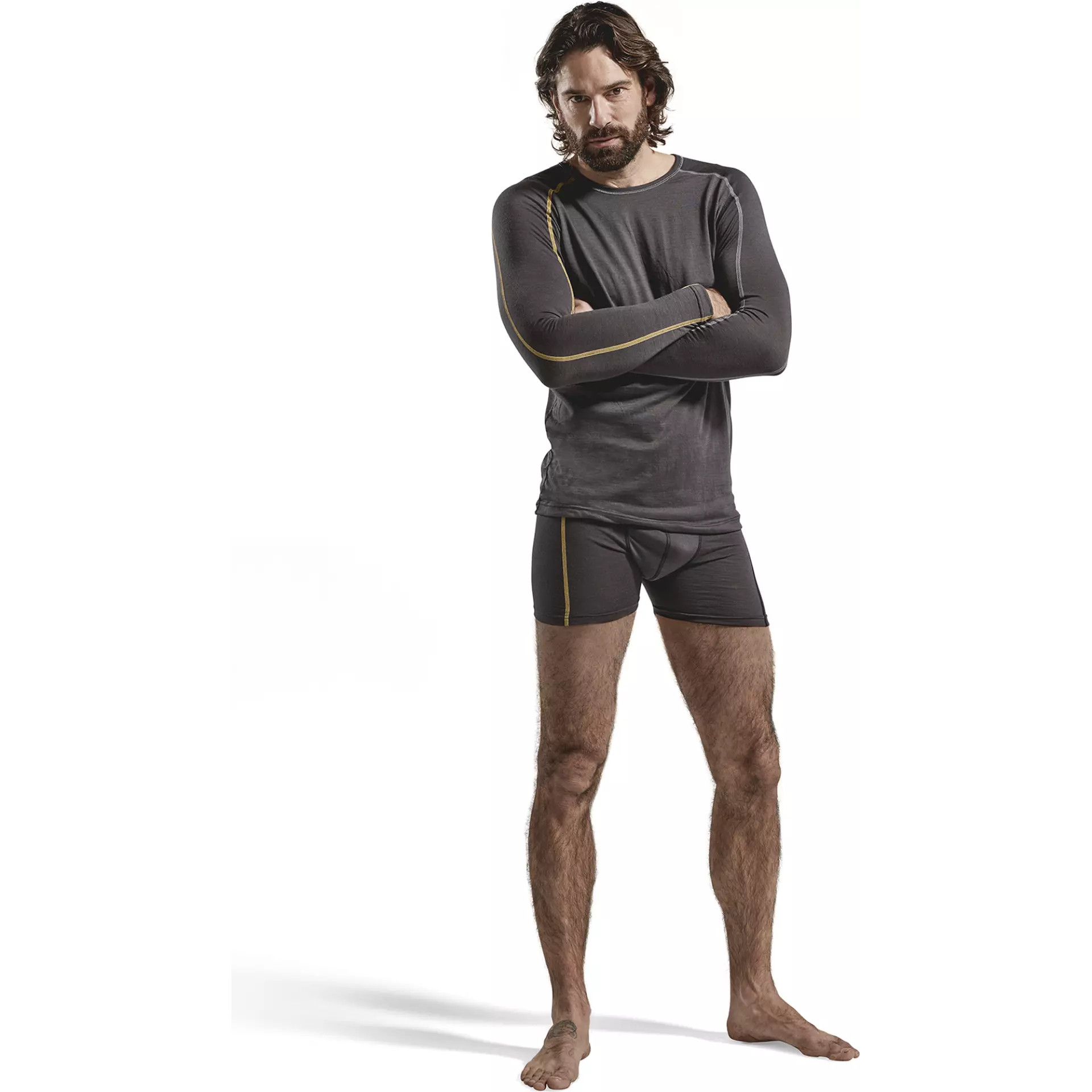 Blåkläder 479917349835, XLIGHT Base Layer Shirt, 100% Merino Wool, Dark Gray/Yellow, image 5