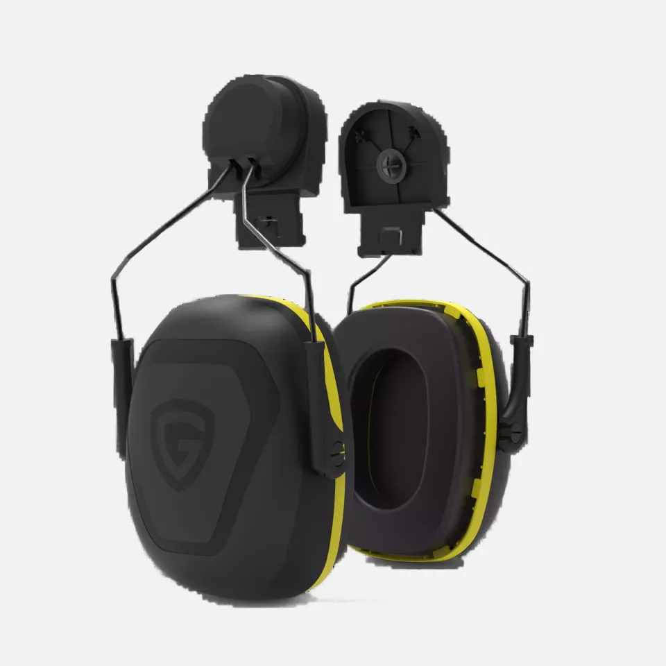Guardio 1001853001, Freebird Comfort Plus Helmet Mounted Earmuffs, Black/Yellow, image 1, gallery thumbnail