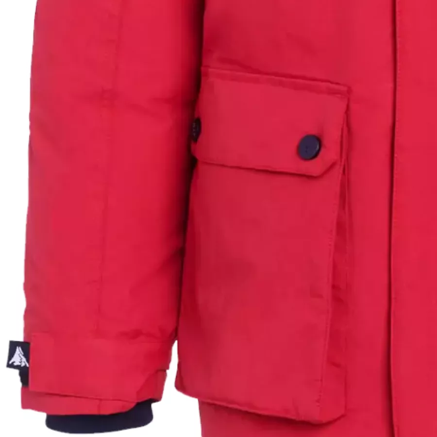 **Klettverschlussbündchen** sorgen für einen eng anliegenden, verstellbaren Sitz, der Wärme und Komfort einschließt.