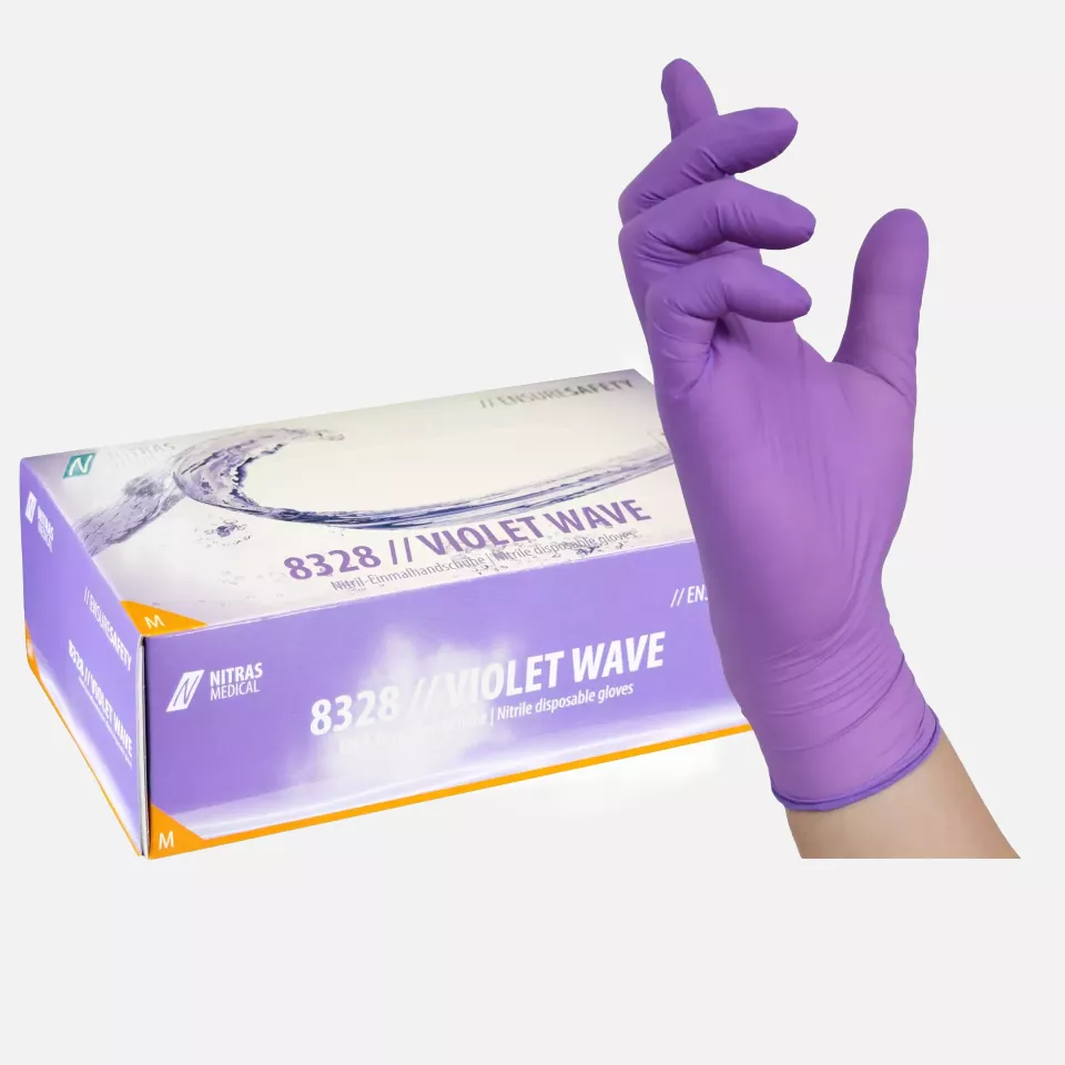 Nitras Medical 8328, VIOLET WAVE nitrile disposable gloves, purple, image 1, gallery thumbnail
