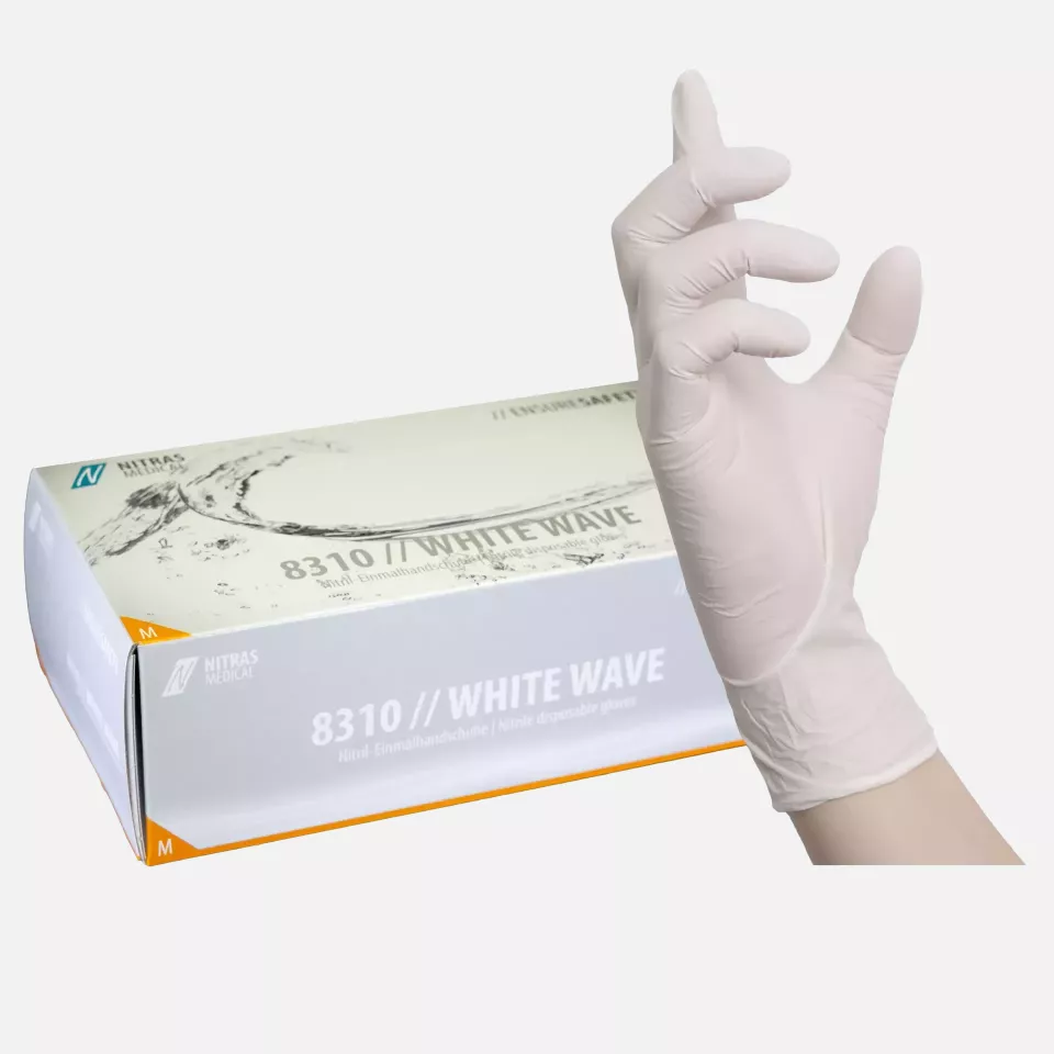 Nitras Medical 8310, WHITE WAVE nitrile disposable gloves, white, image 1, gallery thumbnail