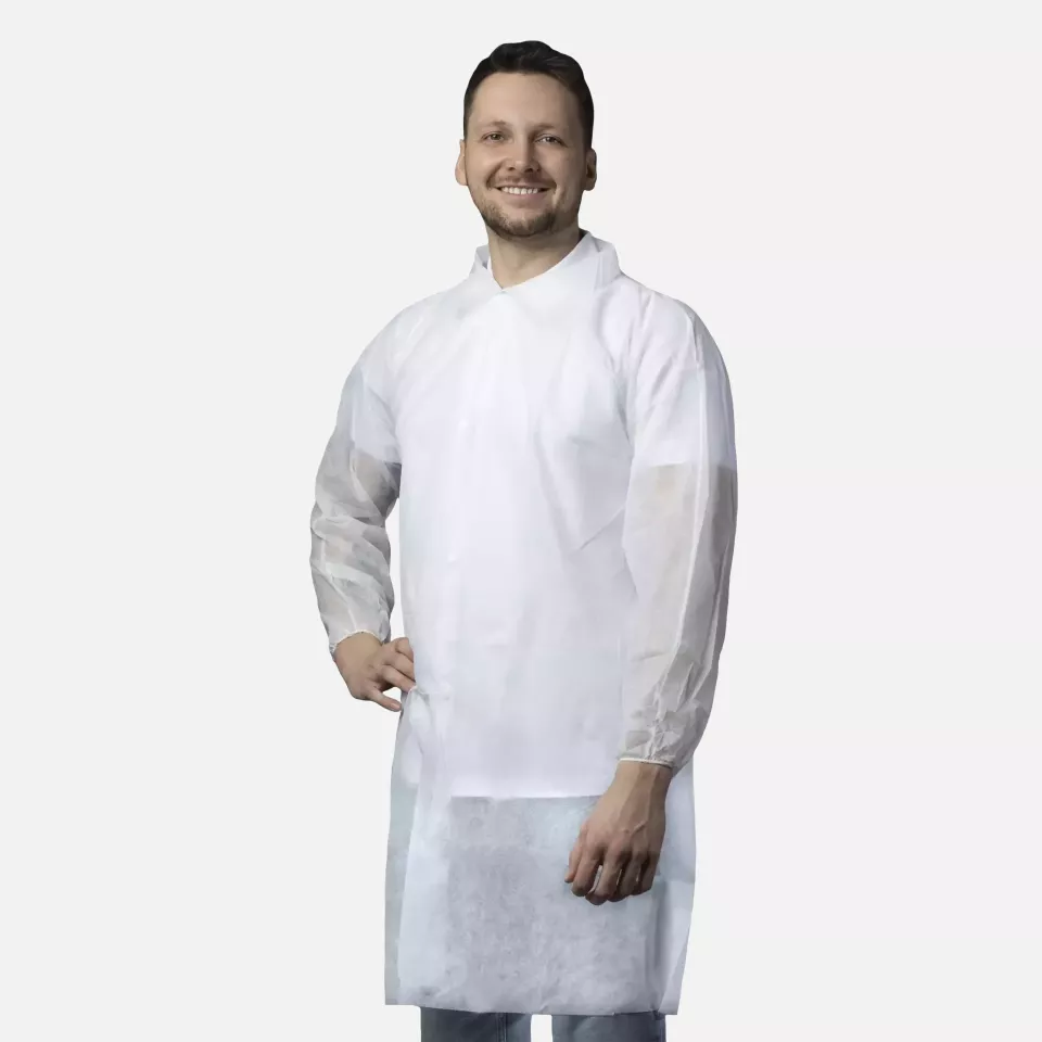 Nitras Medical 4530, PP Visitor Coat with Zipper, White, image 1, gallery thumbnail