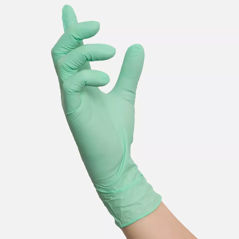 Nitras Medical 8325, MINT WAVE nitrile disposable gloves, green, image 2, gallery thumbnail