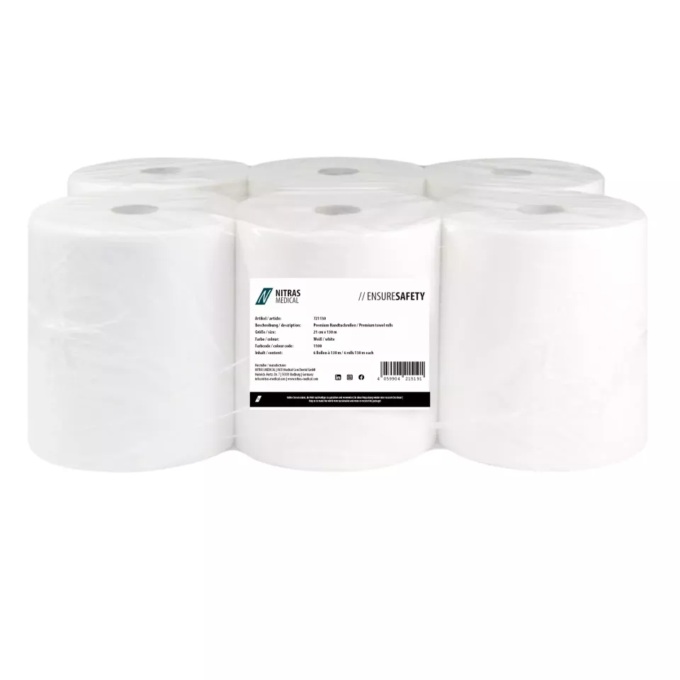 Nitras Medical 721130, Premium Cellulose Tissue Rolls, 2-Ply, Bright White, image 1, gallery thumbnail
