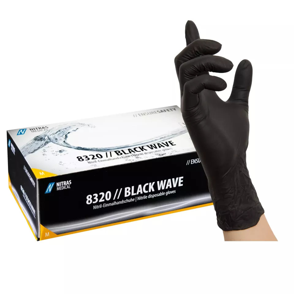 Nitras Medical 8320, BLACK WAVE nitrile disposable gloves, black, image 1, gallery thumbnail