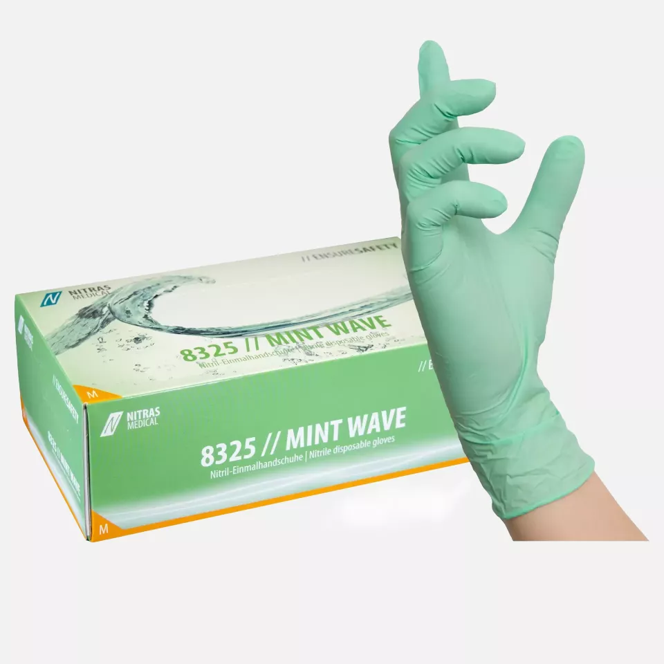 Nitras Medical 8325, MINT WAVE nitrile disposable gloves, green, image 1, gallery thumbnail