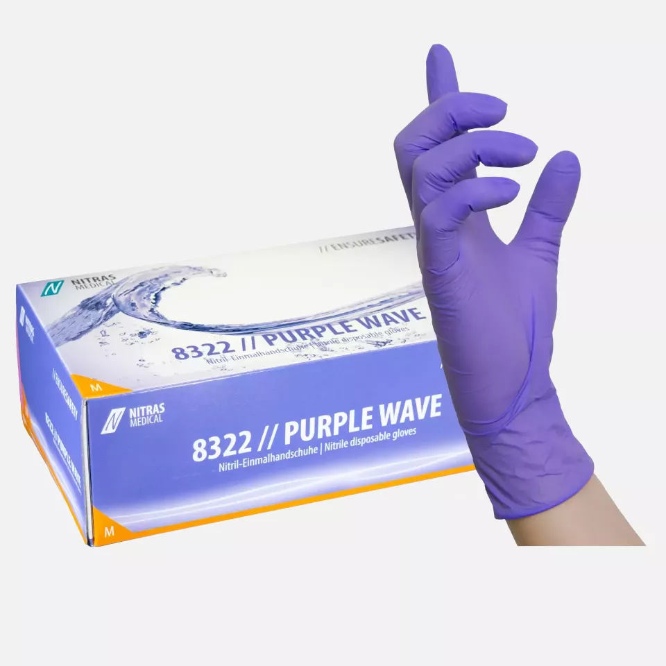 Nitras Medical 8322, PURPLE WAVE nitrile disposable gloves, purple, image 1, gallery thumbnail