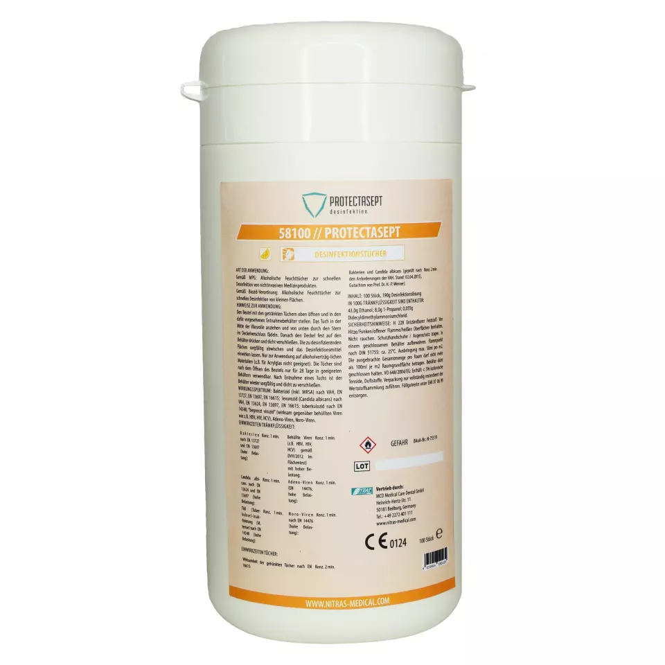 Nitras Medical 58100, PROTECTASEPT desinfection wipes, for alcohol-resistant surfaces, image 1, gallery thumbnail