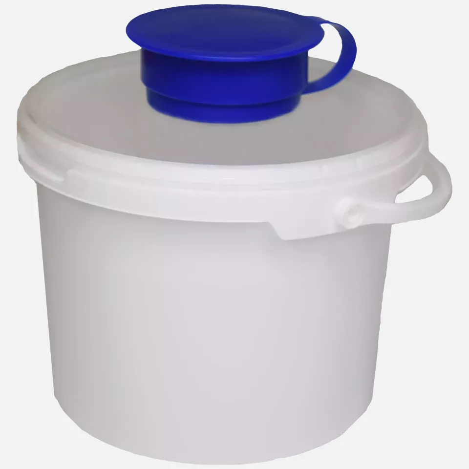 Nitras Medical 57090-B, Dispenser bucket for wet non-woven disinfection wipes, white/blue, 3,400ml, image 1, gallery thumbnail