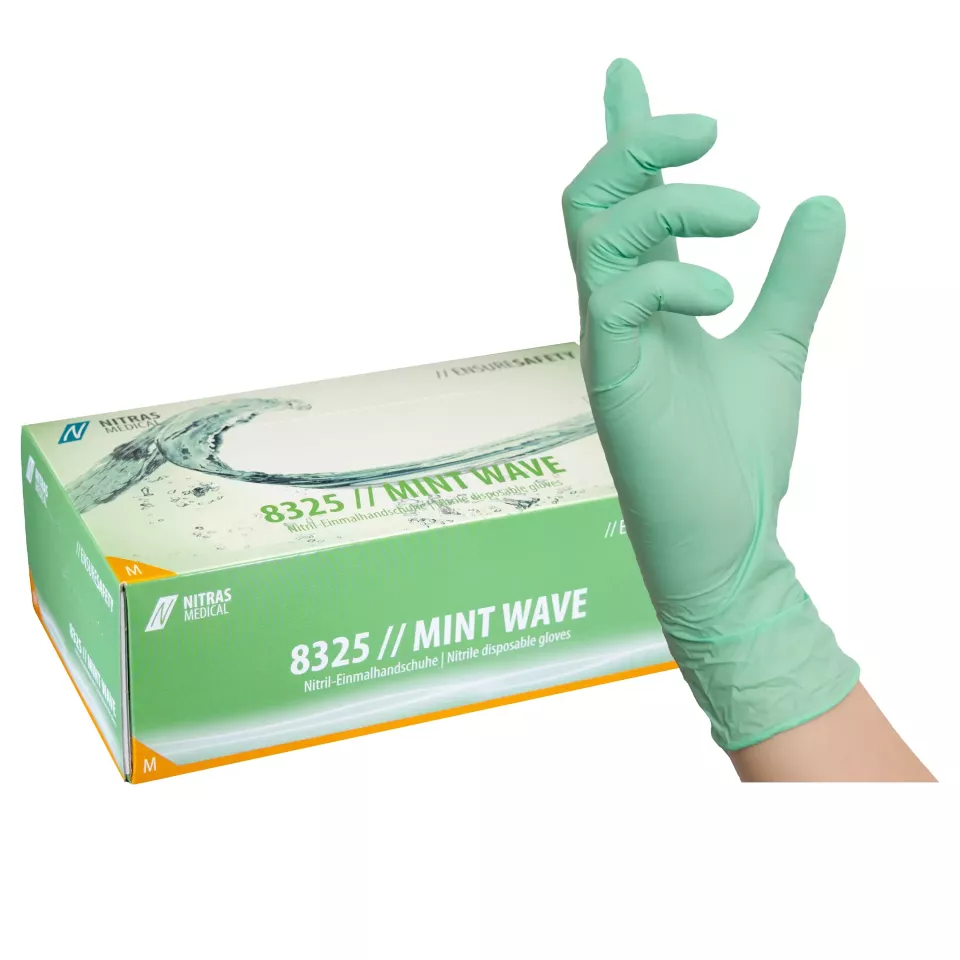 Nitras Medical 8325, MINT WAVE nitrile disposable gloves, green, image 1, gallery thumbnail