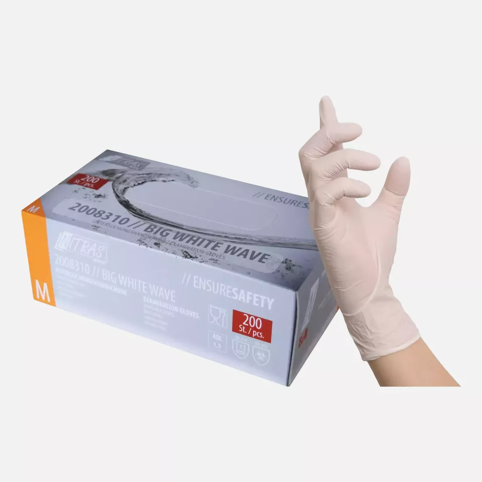 Nitras Medical 2008310, BIG WHITE WAVE nitrile disposable gloves, white, image 1, gallery thumbnail