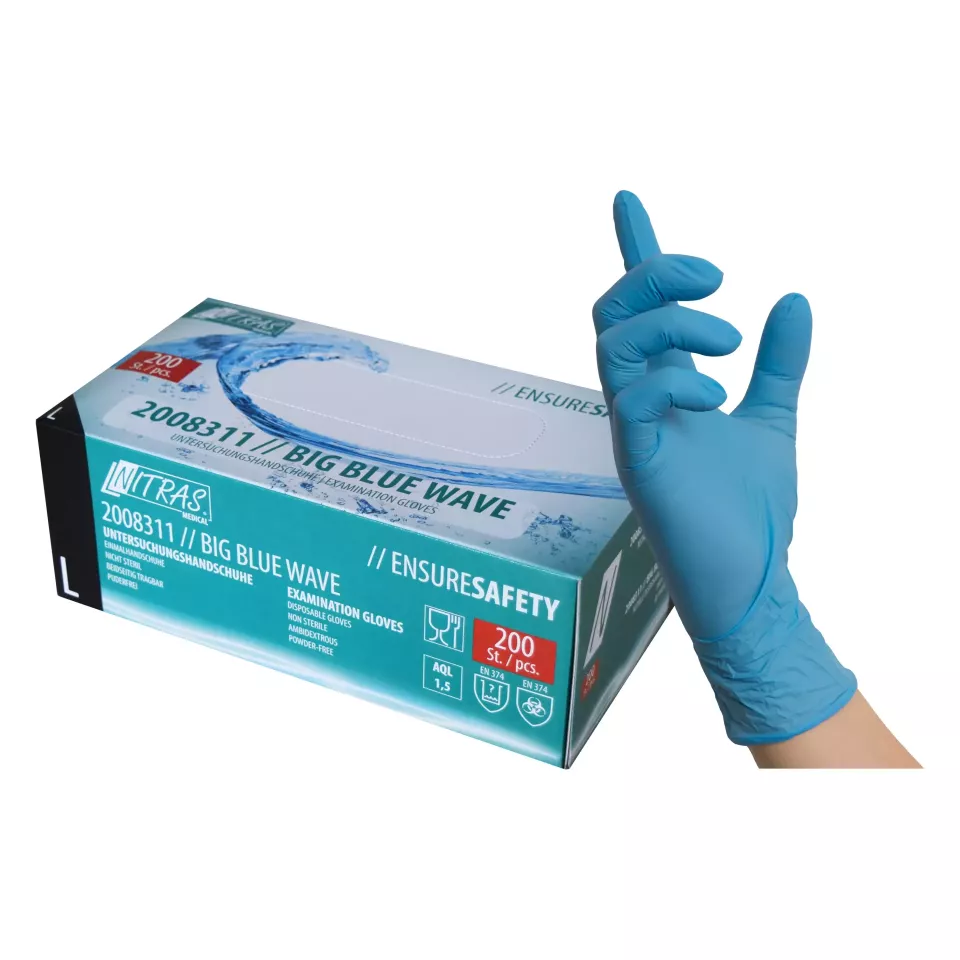 Nitras Medical 2008311, BIG BLUE WAVE nitrile disposable gloves, blue, image 1, gallery thumbnail