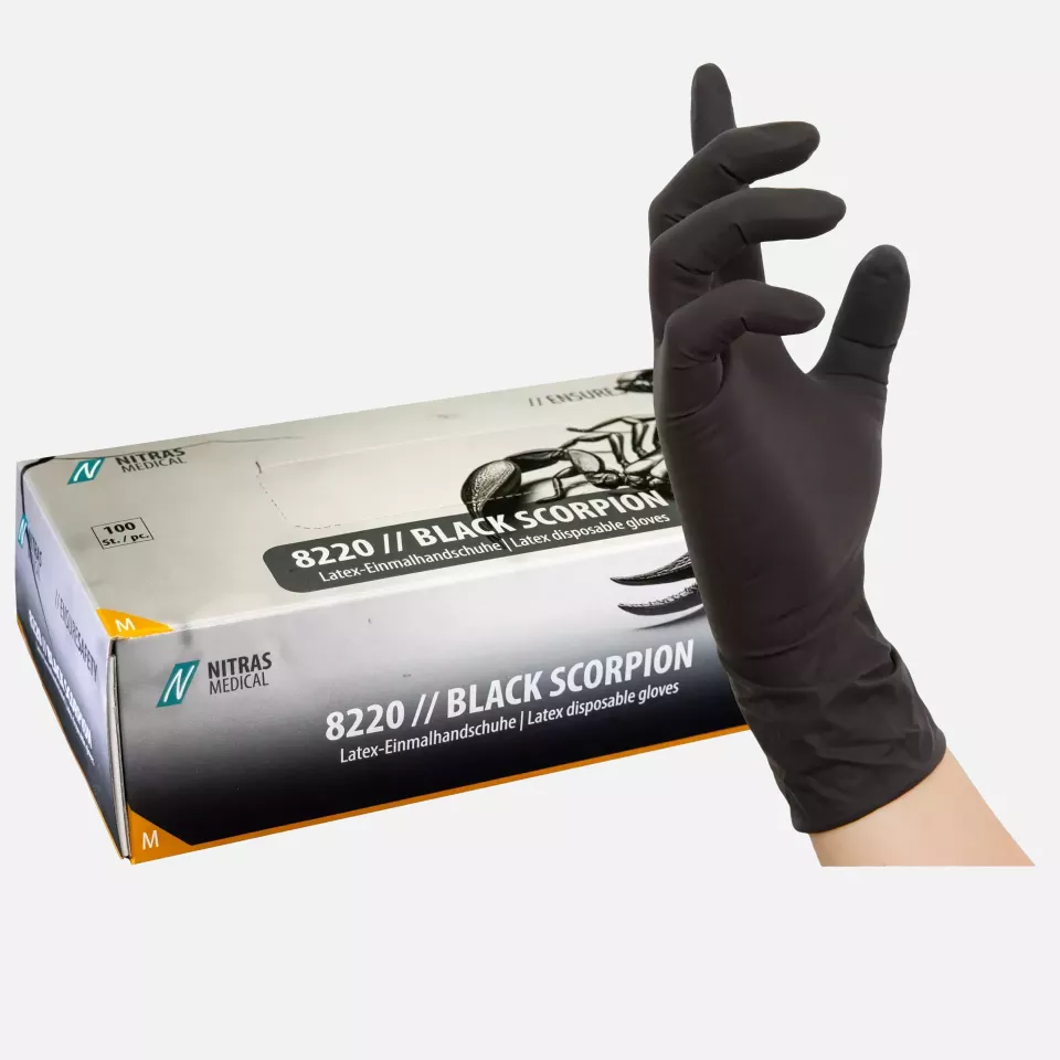 Nitras Medical 8220, BLACK SCORPION Latex-Einmalhandschuhe, Schwarz, image 1, gallery thumbnail