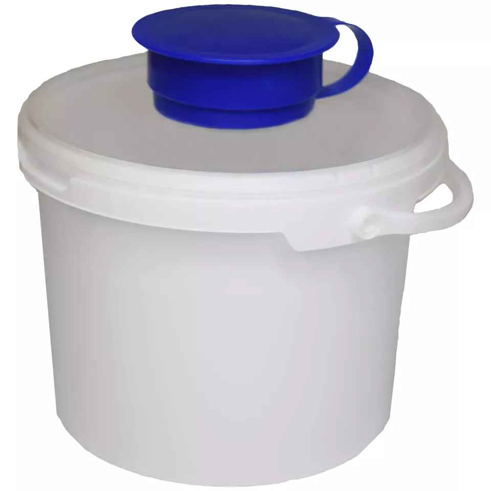 Nitras Medical 57090-B, Dispenser bucket for wet non-woven disinfection wipes, white/blue, 3,400ml, image 1, gallery thumbnail