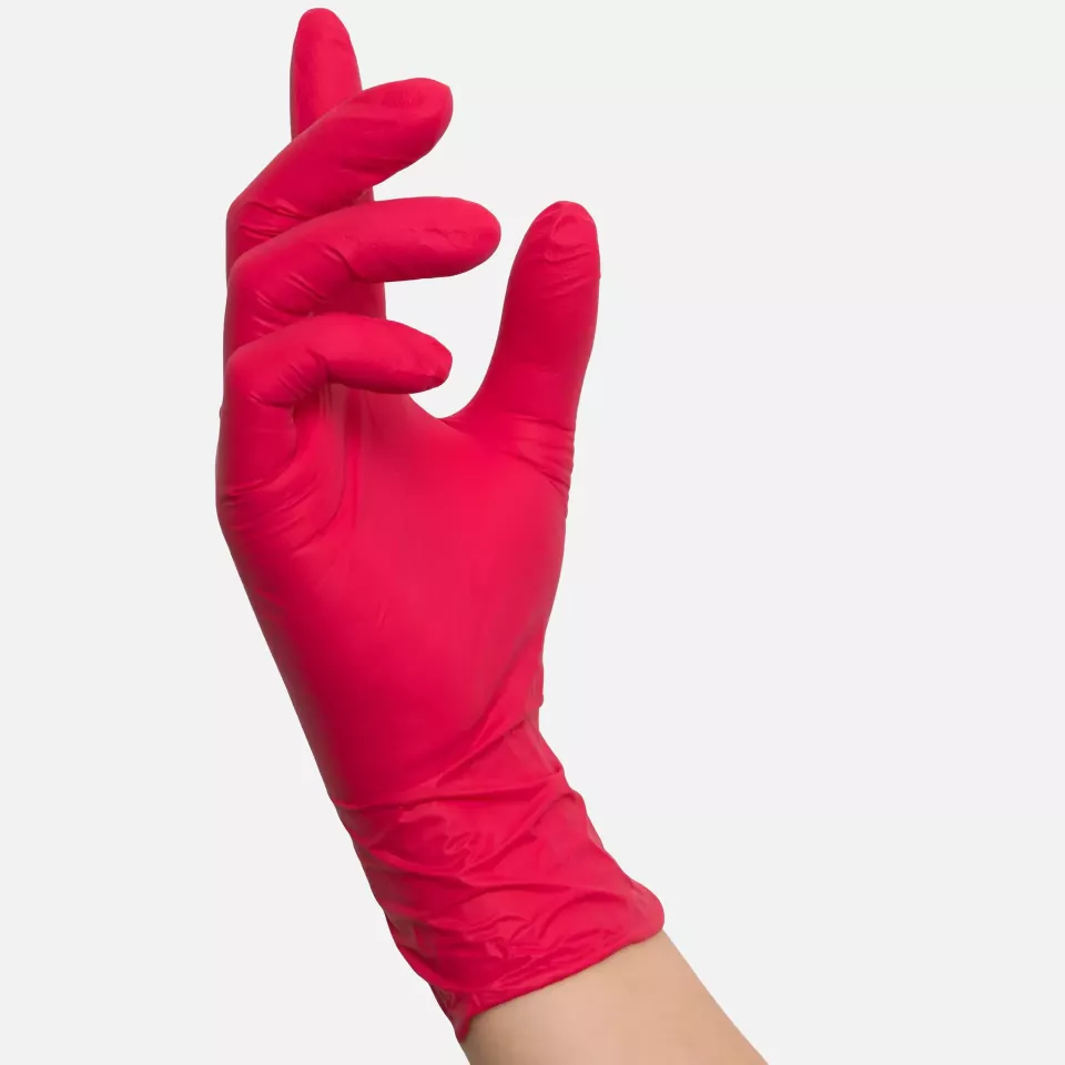 Nitras Medical 8326, RED WAVE nitrile disposable gloves, red, image 2, gallery thumbnail