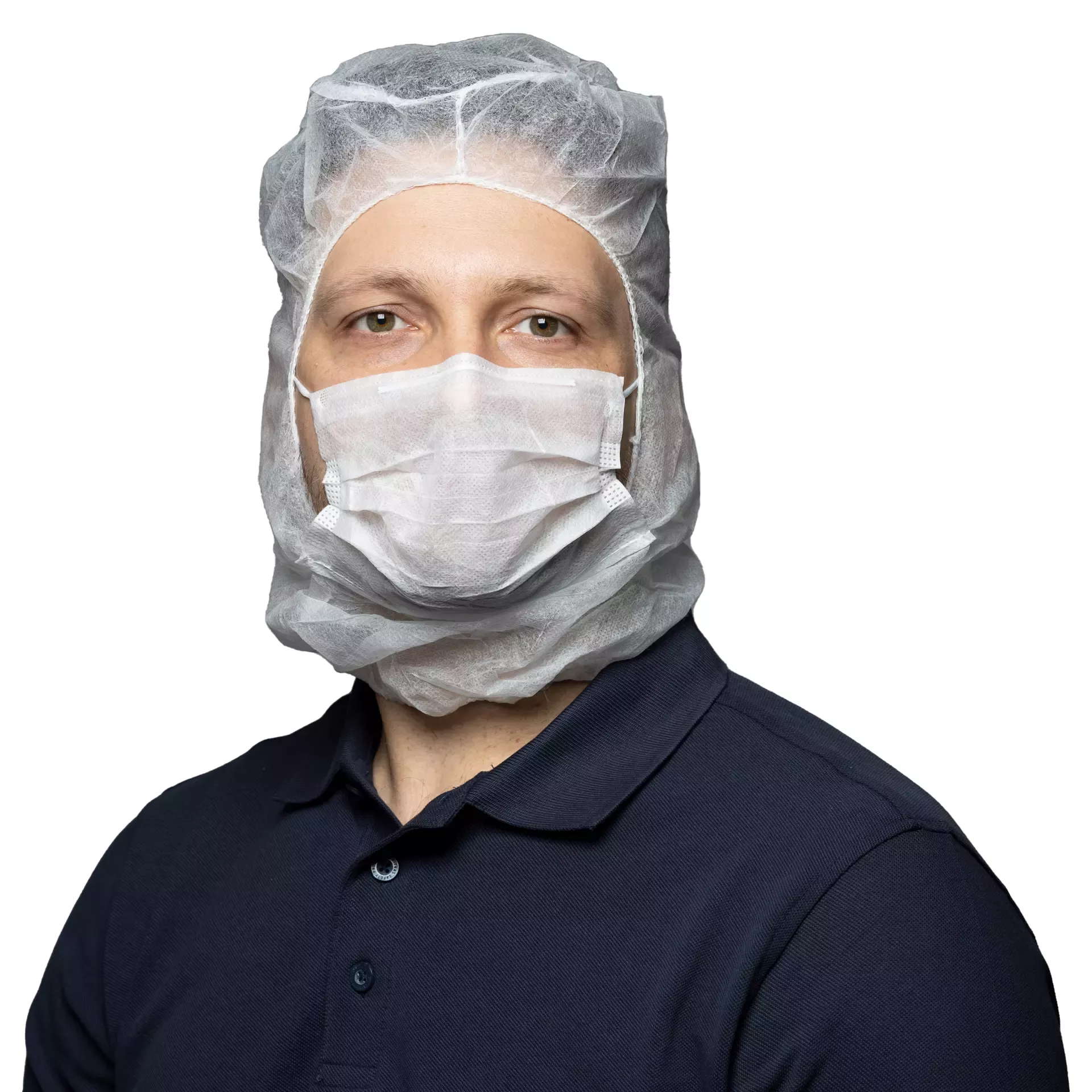 Nitras Medical 4020, Astro caps with integrated 2-ply face mask with nosepiece, white, image 1