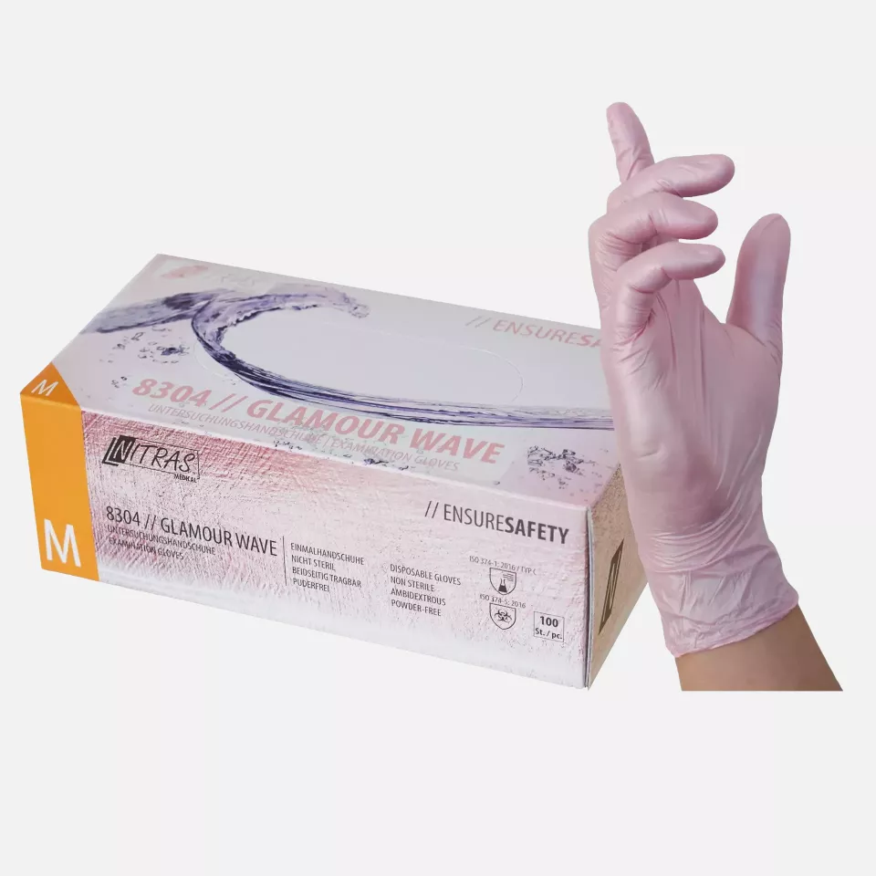 Nitras Medical 8304, GLAMOUR WAVE nitrile disposable gloves, light pink, image 1, gallery thumbnail
