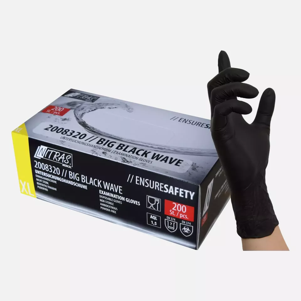 Nitras Medical 2008320, BIG BLACK WAVE nitrile disposable gloves, black, image 1, gallery thumbnail