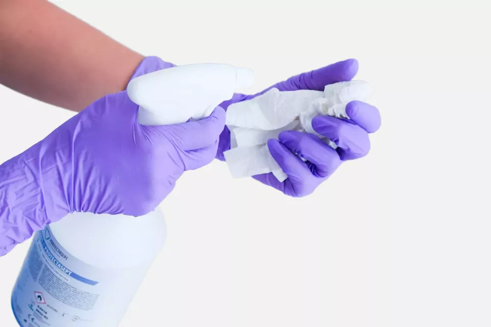 Nitras Medical 8328, VIOLET WAVE nitrile disposable gloves, purple, image 3, gallery thumbnail