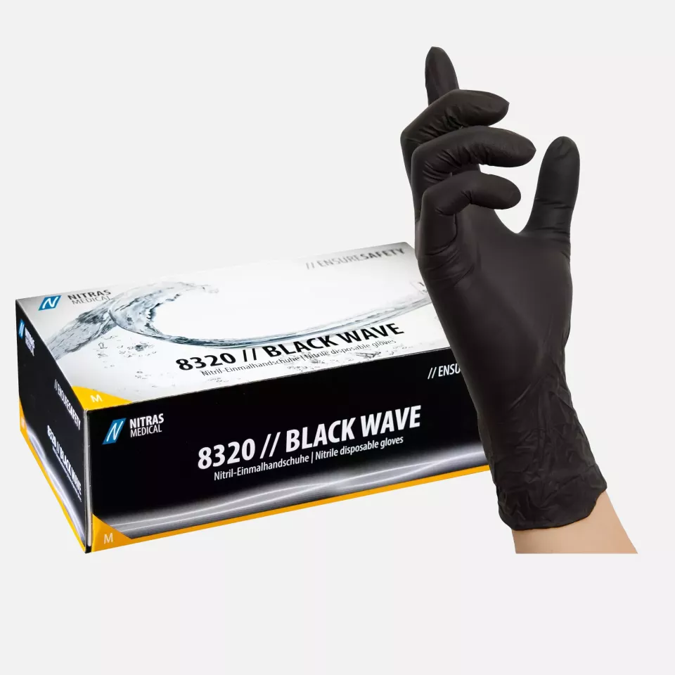 Nitras Medical 8320, BLACK WAVE nitrile disposable gloves, black, image 1, gallery thumbnail