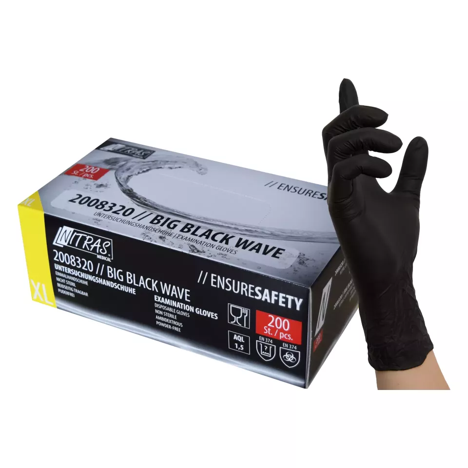 Nitras Medical 2008320, BIG BLACK WAVE nitrile disposable gloves, black, image 1, gallery thumbnail