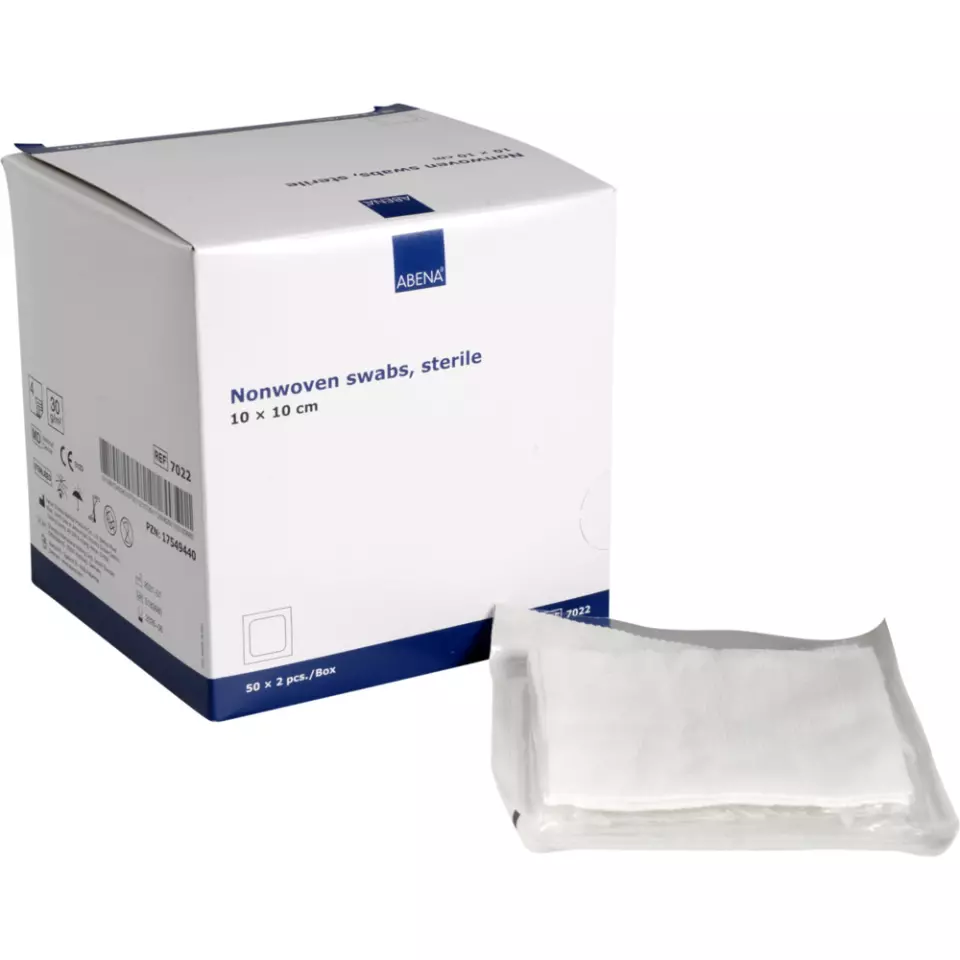 Abena 7022, Nonwoven Sterile White Swab 2-Pack 10x10cm, image 1, gallery thumbnail