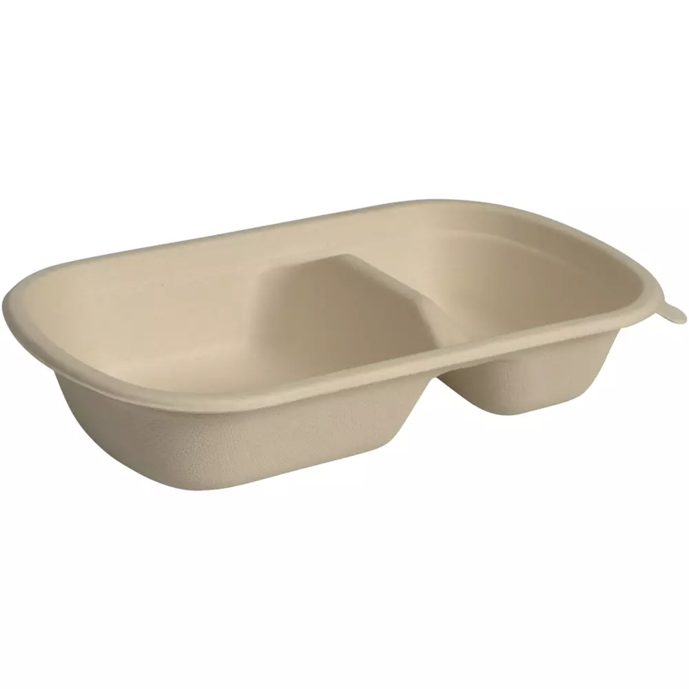 Abena 1010001435, 2-Compartment Bagasse Takeout Container 750 ml, image 1