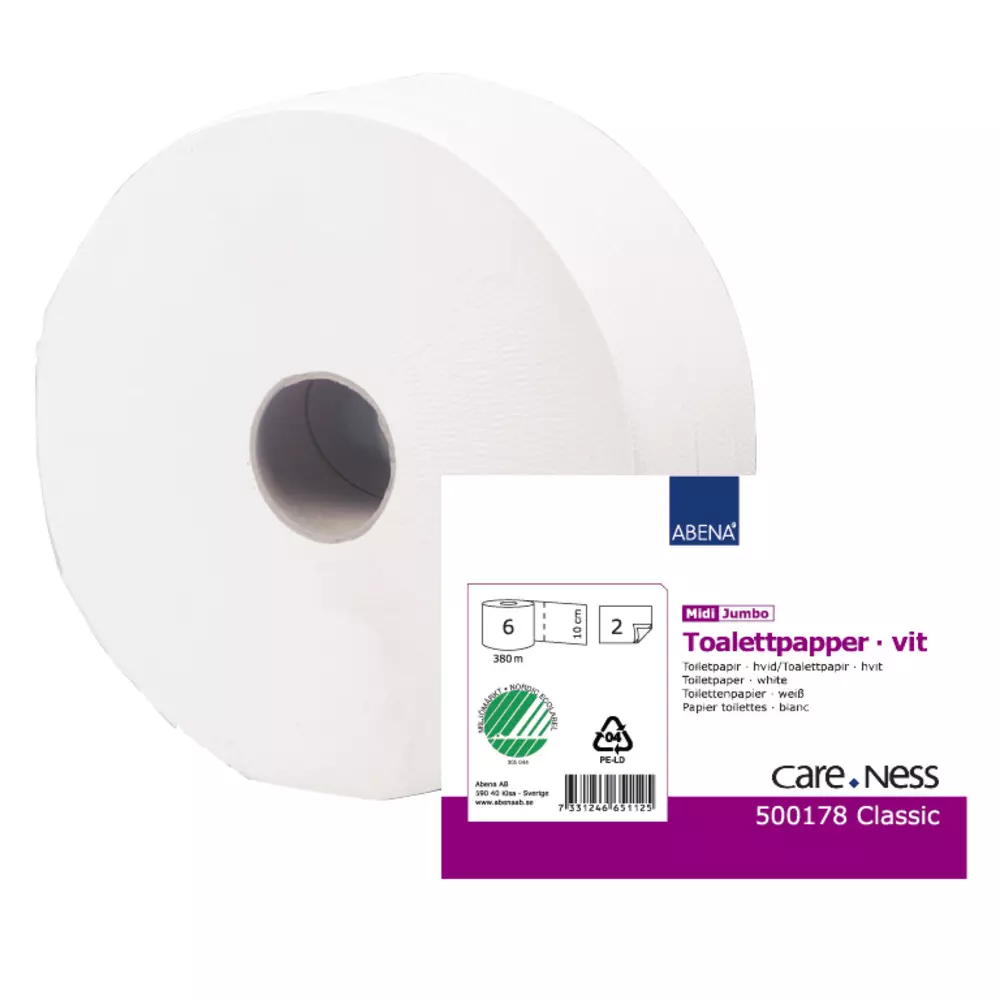 Abena 500178, Toilet Paper Jumbo Midi 2-Ply White 380m, image 1