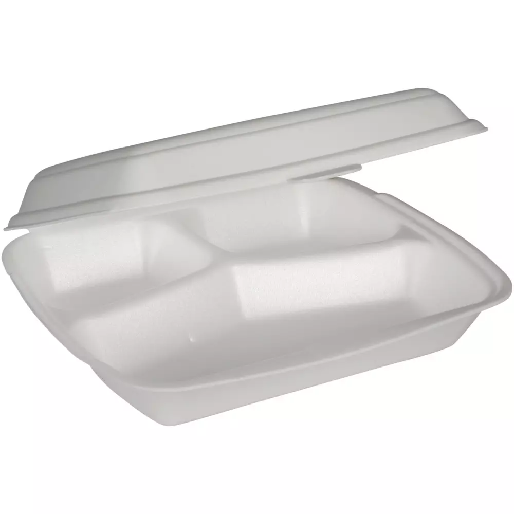 Abena 1999915175, 3-Compartment Takeaway Box XPS 24x20x7cm White, Light