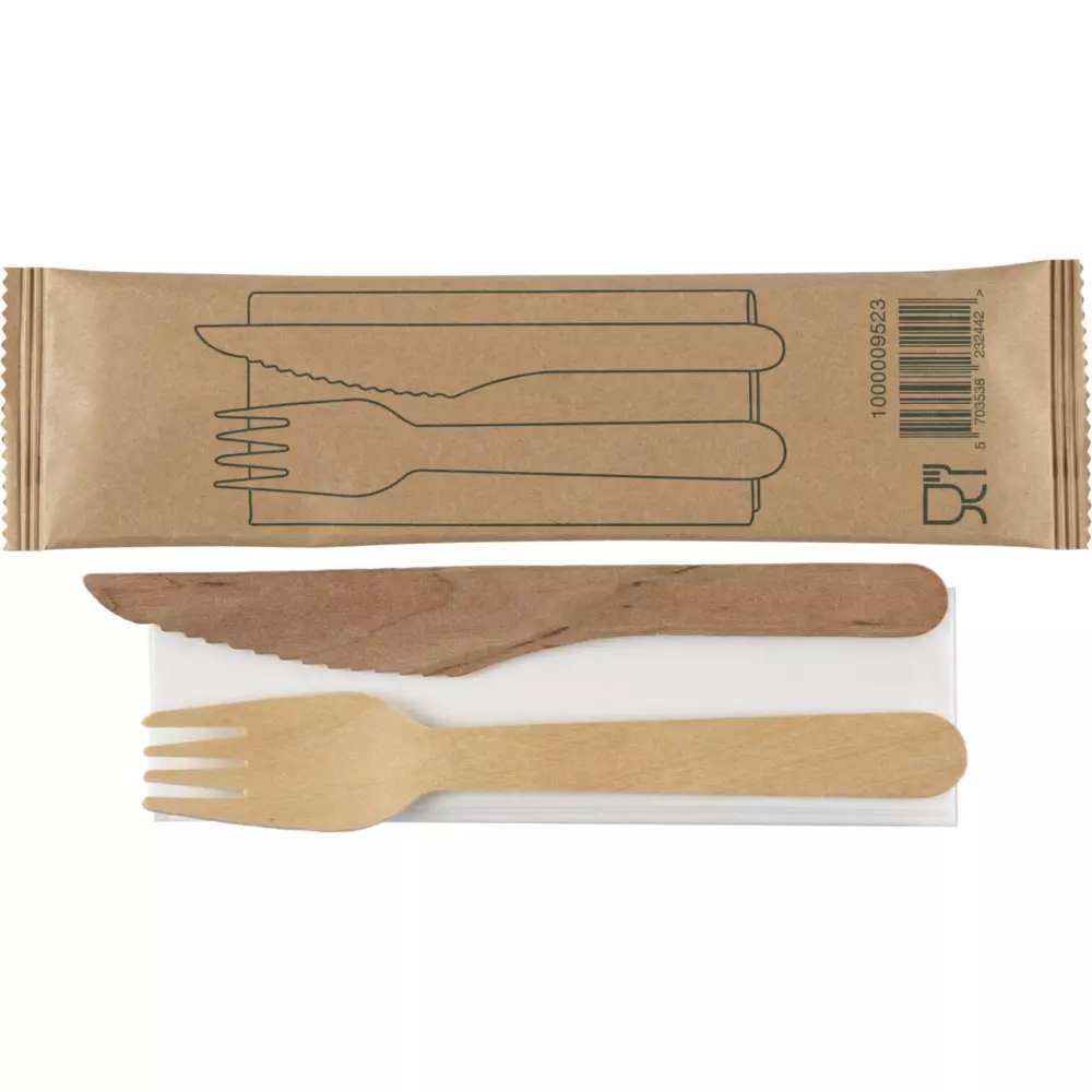 Abena 1000009523, Wooden Cutlery Set with Napkin