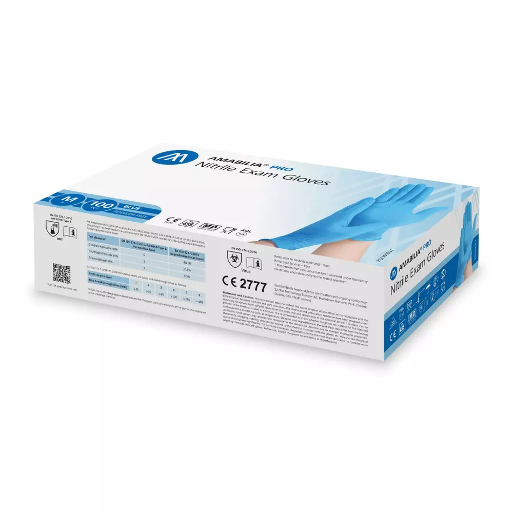 Amabilia Pro PGL10602, Nitrile Exam Glove Accelerator free Blue, image 1