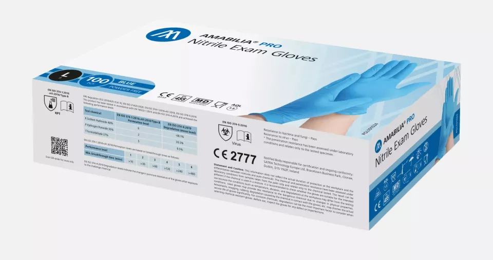 Amabilia PGL10102, Pro Nitrile Exam Glove Blue, image 1, gallery thumbnail