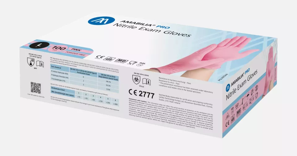 Amabilia PGL10104, Pro Nitrile Exam Glove Pink, image 1, gallery thumbnail
