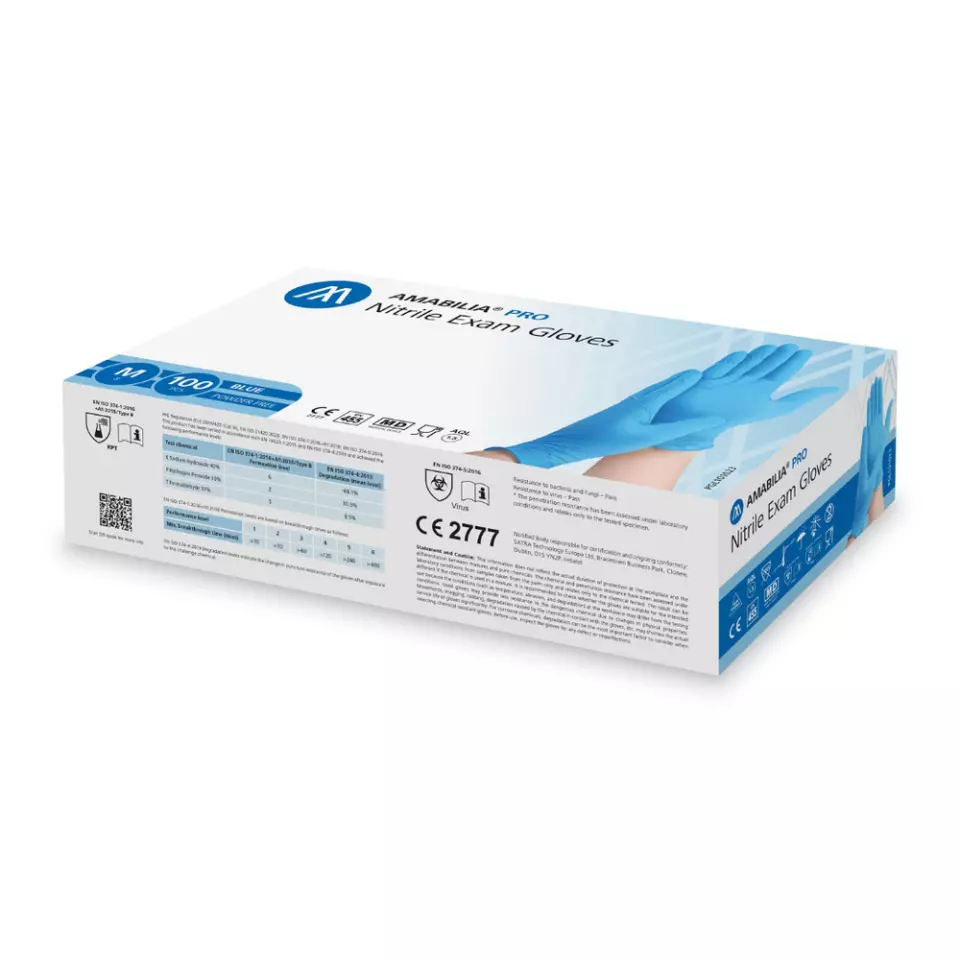 Amabilia Pro PGL10602, Nitrile Exam Glove Accelerator free Blue, image 1, gallery thumbnail
