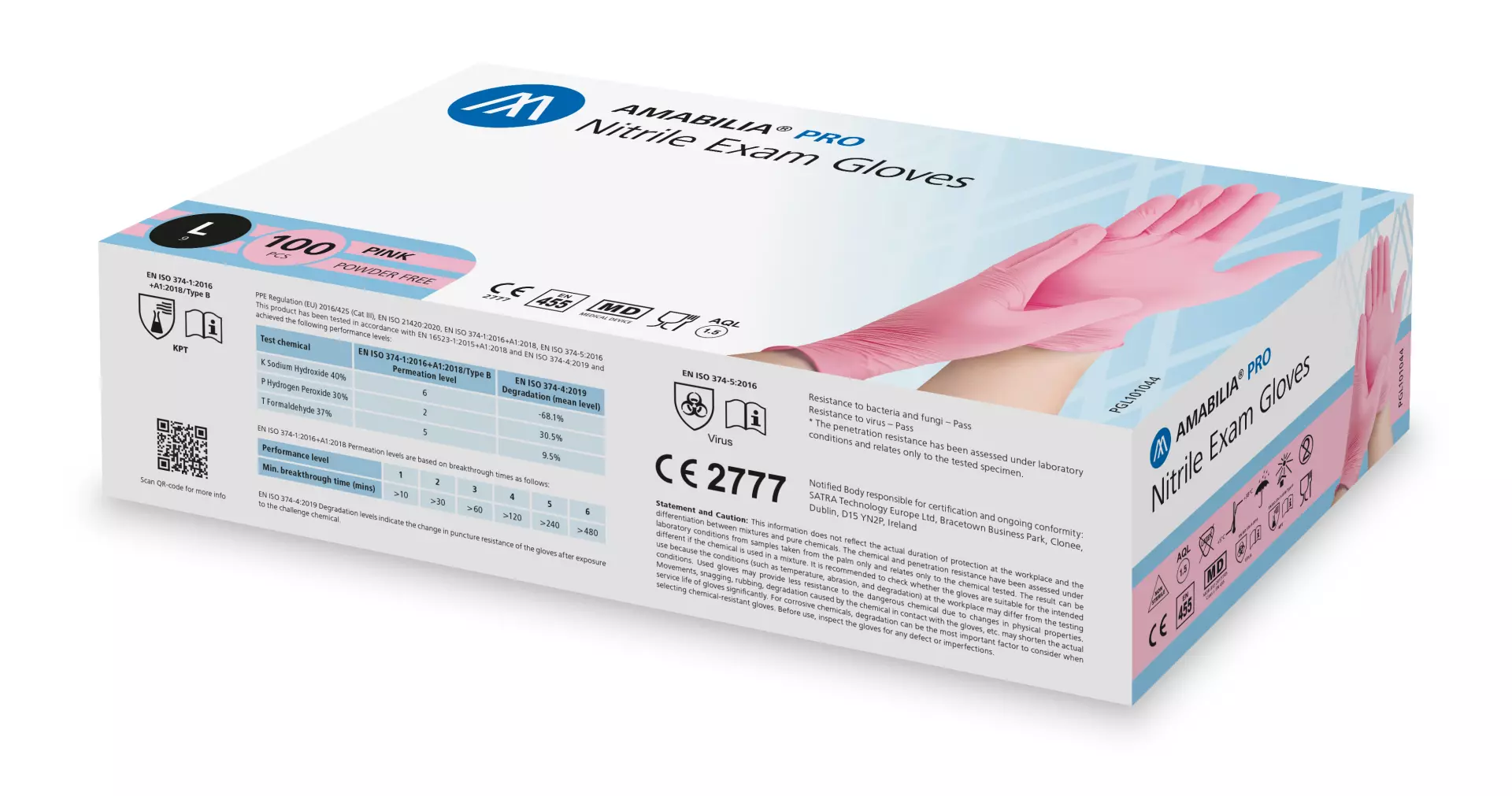 Amabilia Pro PGL10104, Nitrile Exam Glove Pink, image 1
