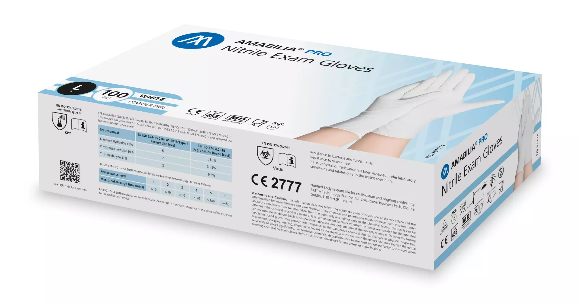 Amabilia Pro PGL10101, Nitrile Exam Glove White, image 1
