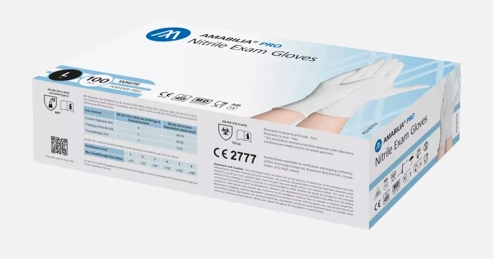 Amabilia PGL10101, Pro Nitrile Exam Glove White, image 1, gallery thumbnail