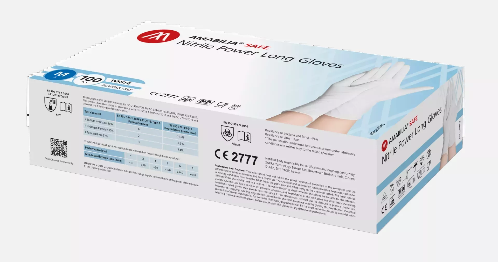 Amabilia PGL10401, Safe Nitrile Power Long Glove White, image 1