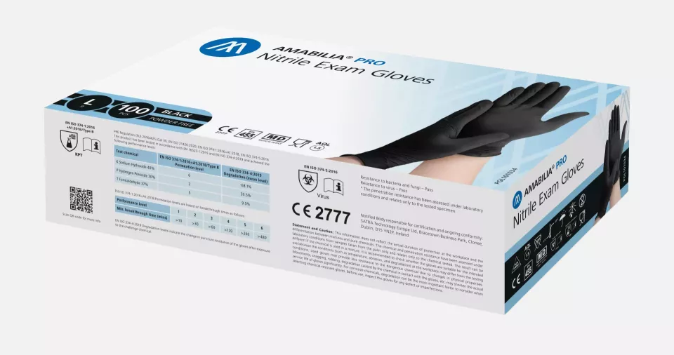 Amabilia PGL10103, Pro Nitrile Exam Glove Black, image 1, gallery thumbnail