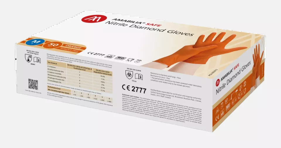 Amabilia PGL10507, Safe Nitrile Diamond Glove Orange, image 1, gallery thumbnail