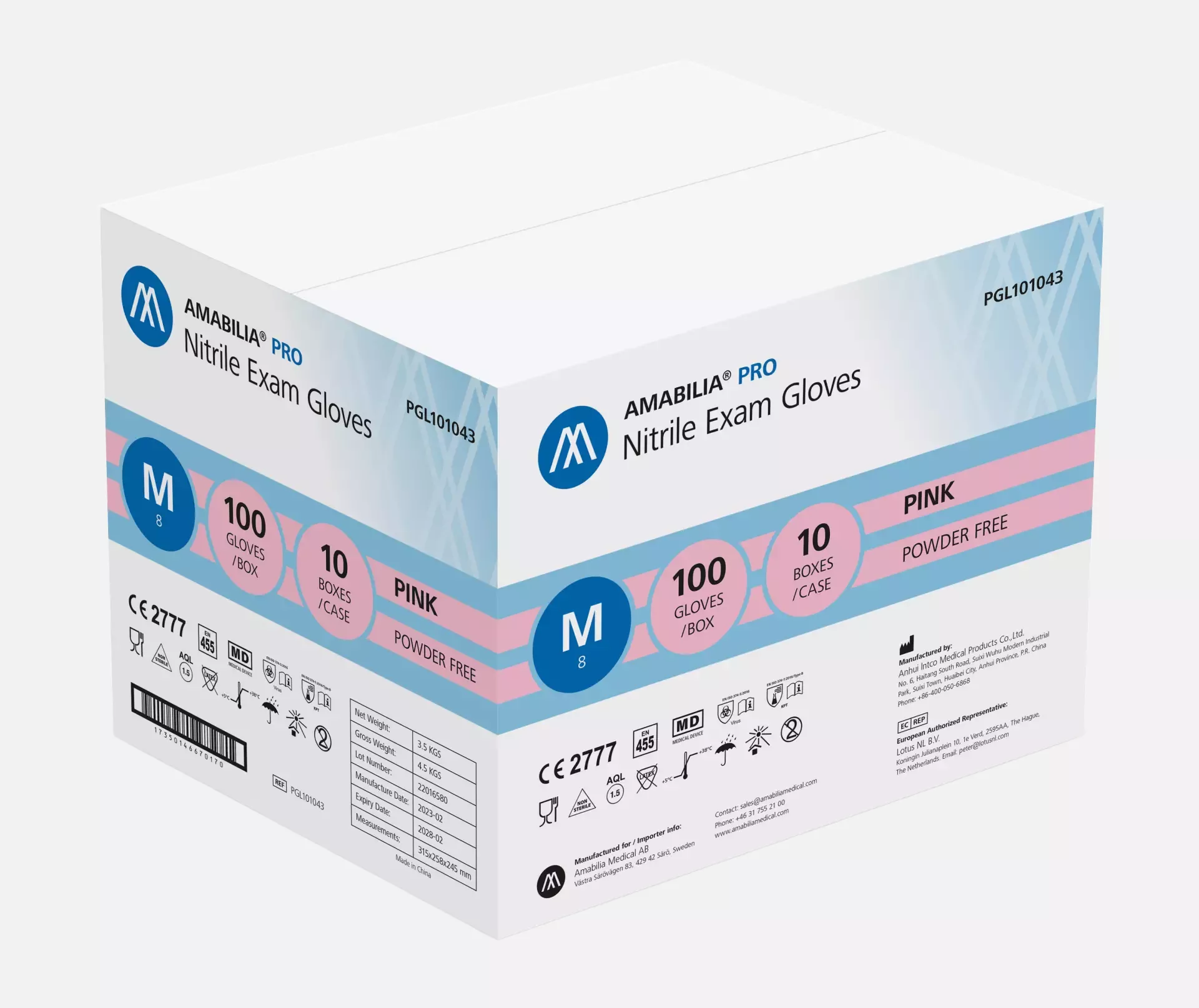 Amabilia PGL10104, Pro Nitrile Exam Glove Pink, image 2