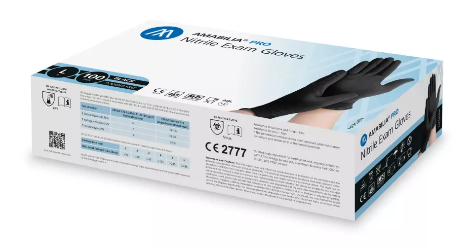 Amabilia Pro PGL10103, Nitrile Exam Glove Black, image 1, gallery thumbnail