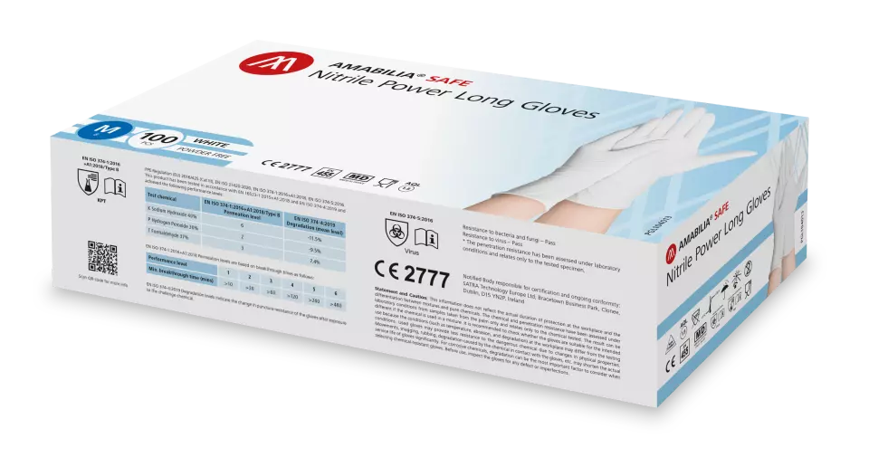 Amabilia Safe PGL10401, Nitrile Power Long Handske Vit, image 1, gallery thumbnail