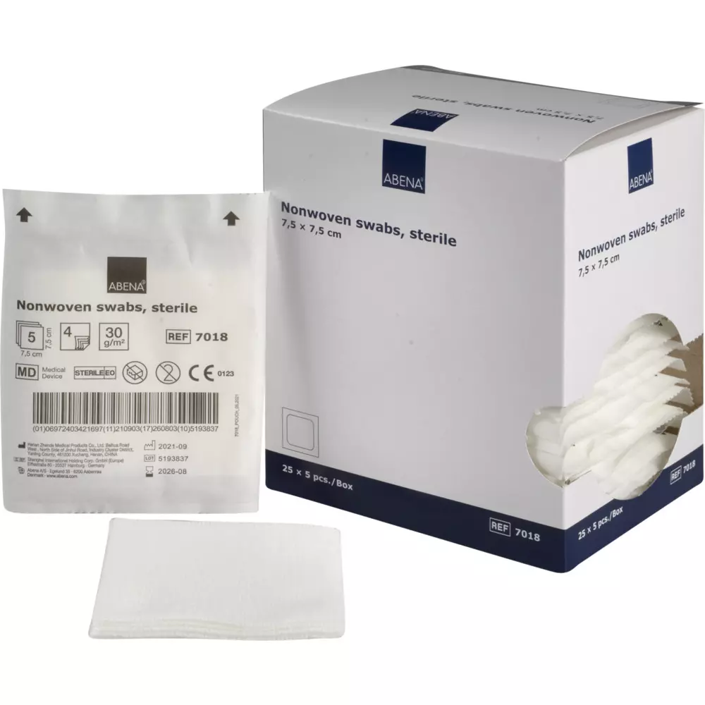 Abena 7018, Nonwoven Swab 7.5x7.5cm 5/Pack Sterile 4-Layer, image 1