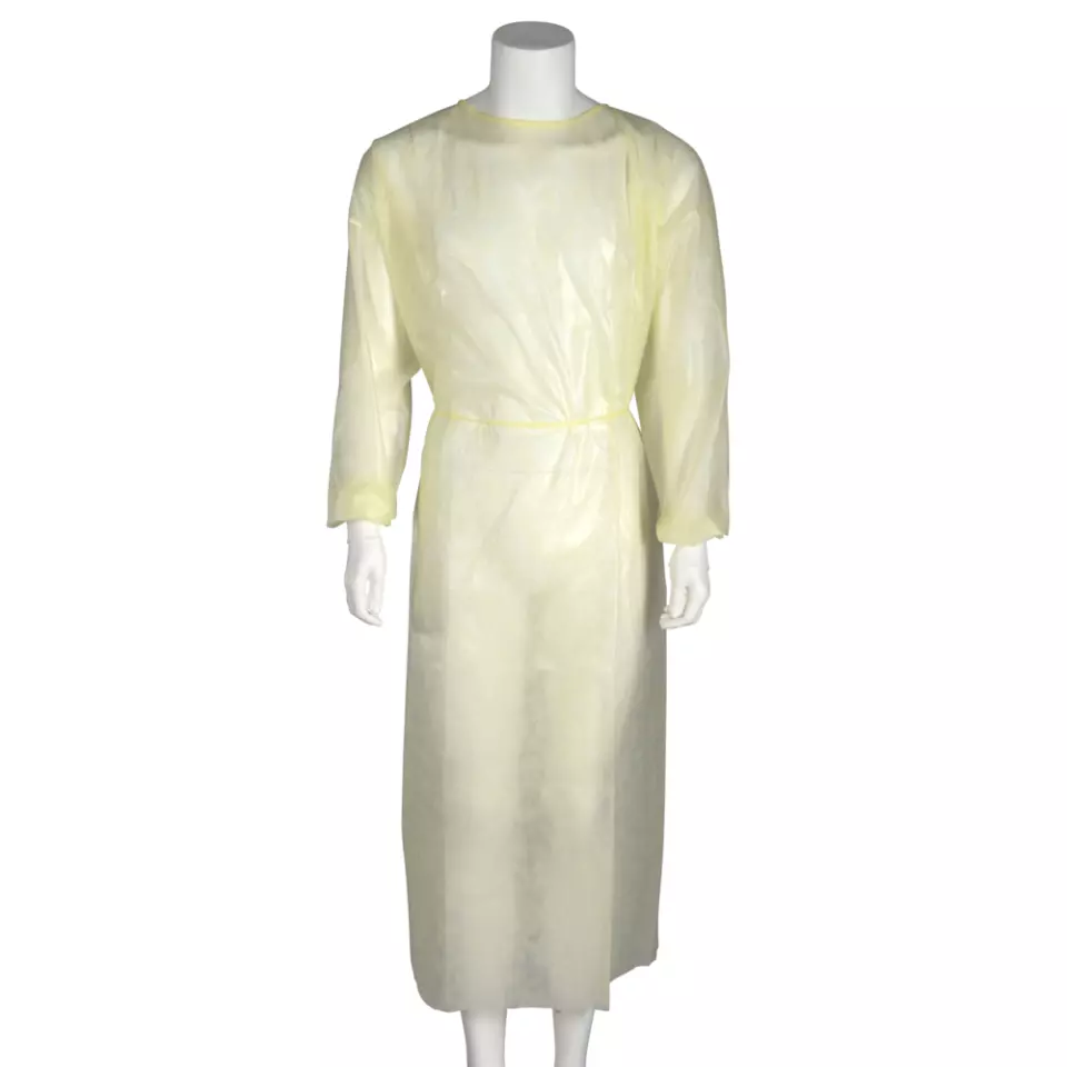 Abena 240190, Isolation Gown With Elastic Cuffs L 127cm Waterproof Breathable Yellow, image 1, gallery thumbnail