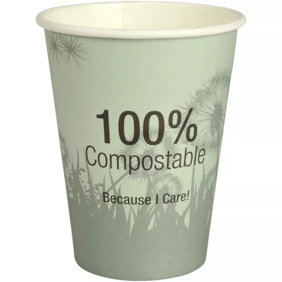 Abena 1000005749, GASTRO Coffee Cup 36cl Ø9cm CPLA Compostable Green 11.2cm, image 1, gallery thumbnail