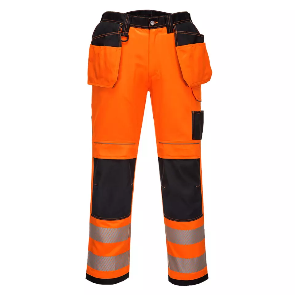 Portwest T501OBR, PW3 Hi-Vis Holster Pocket Work Trousers, Orange/Black, image 1, gallery thumbnail