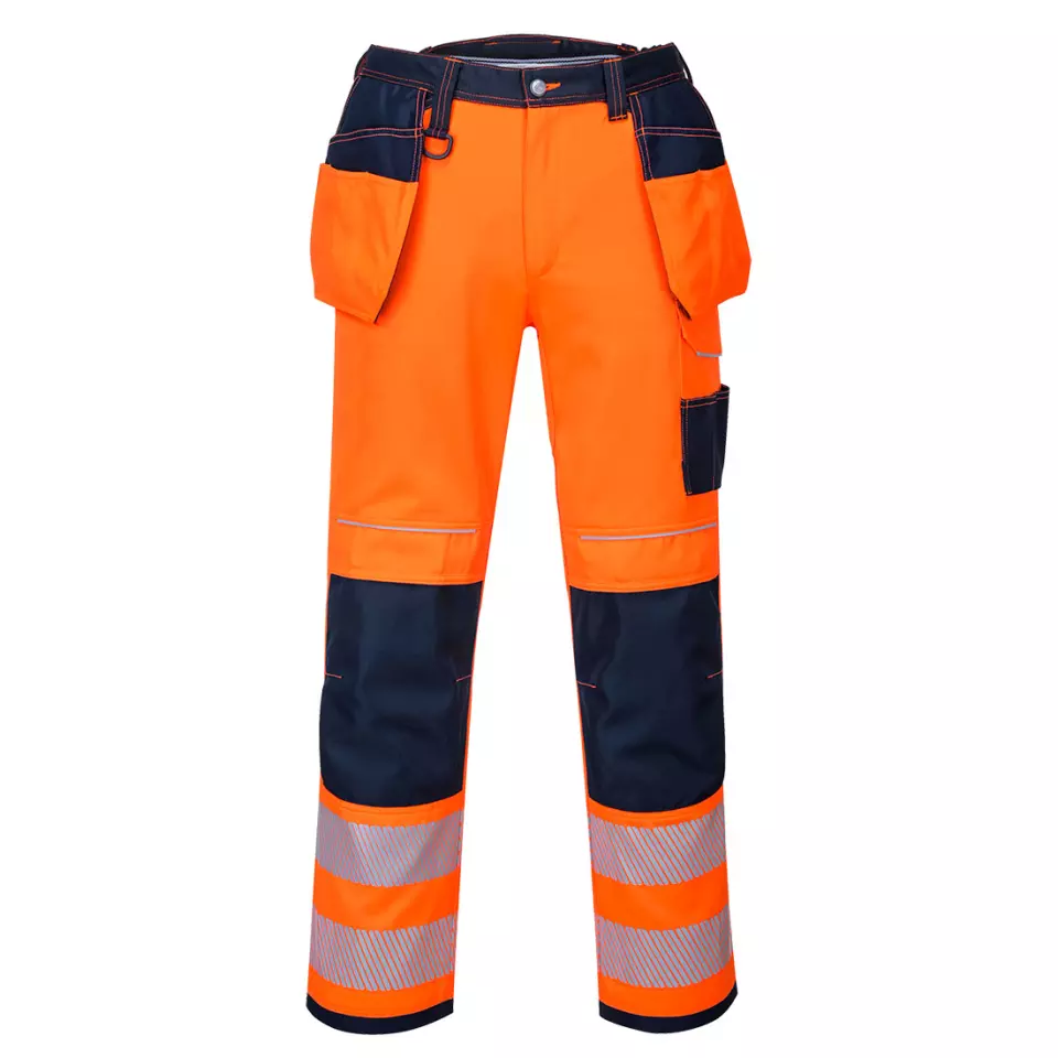 Portwest T501ONR, PW3 Hi-Vis Holster Pocket Work Trousers, Orange/Navy, image 1, gallery thumbnail
