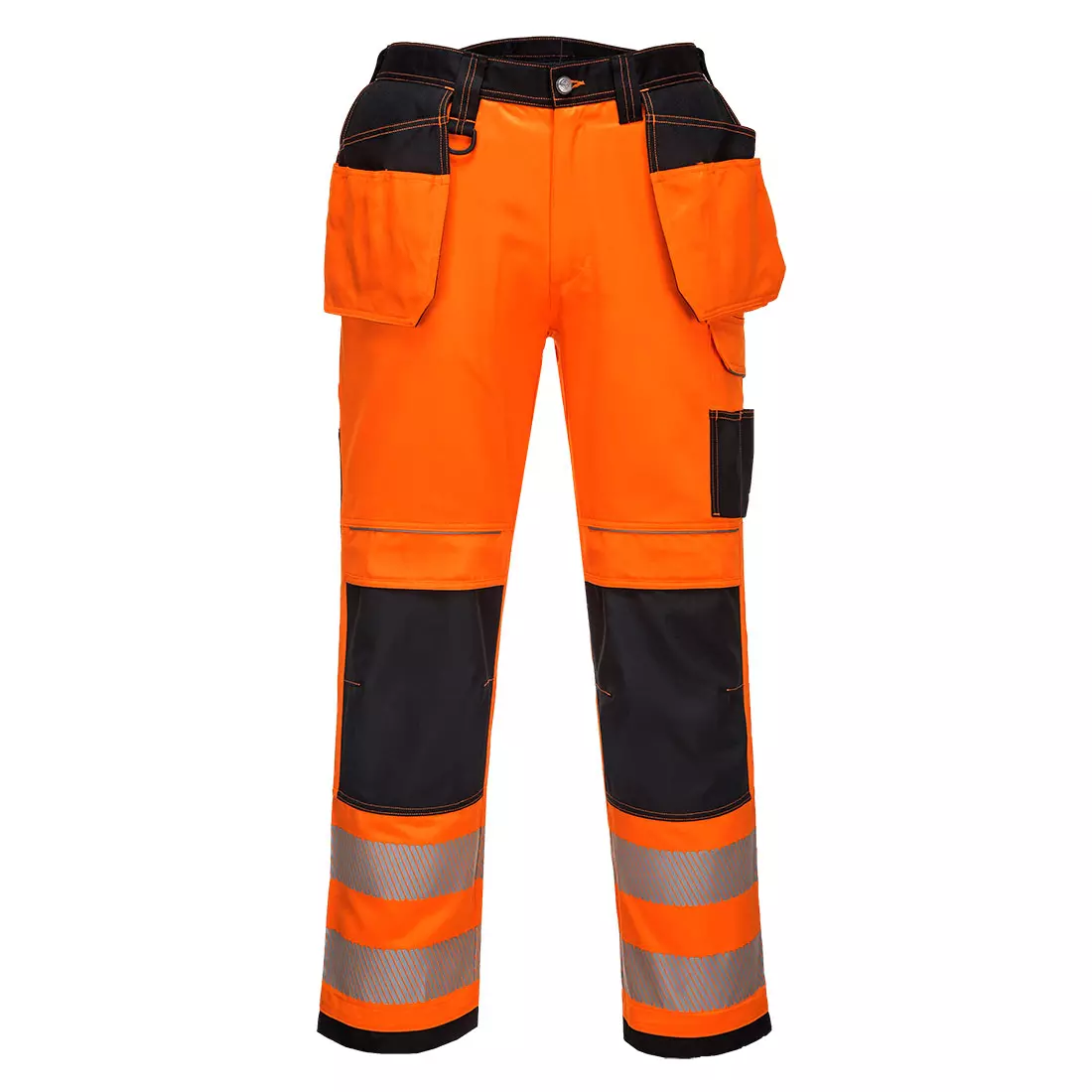 Portwest T501OBR, PW3 Hi-Vis Holster Pocket Work Trousers, Orange/Black, image 1