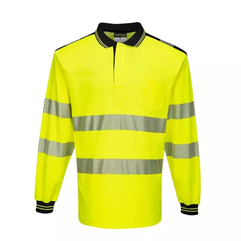 Portwest PW3 Hi-Vis Cotton Comfort Polo Shirt L/S, Yellow/Black